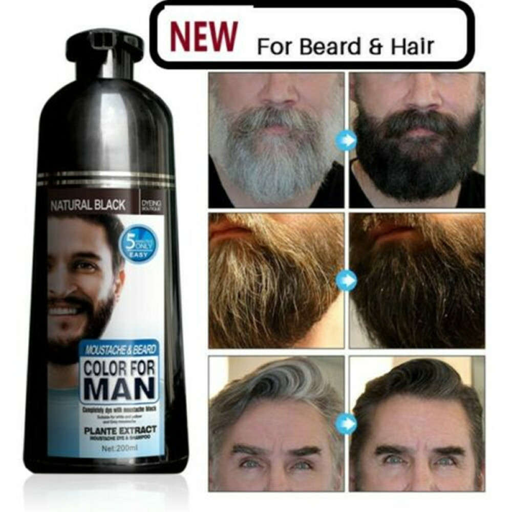 Men Black Beard Hair Dye Color Shampoo Permanent Darkening Cover Gray White Hair
