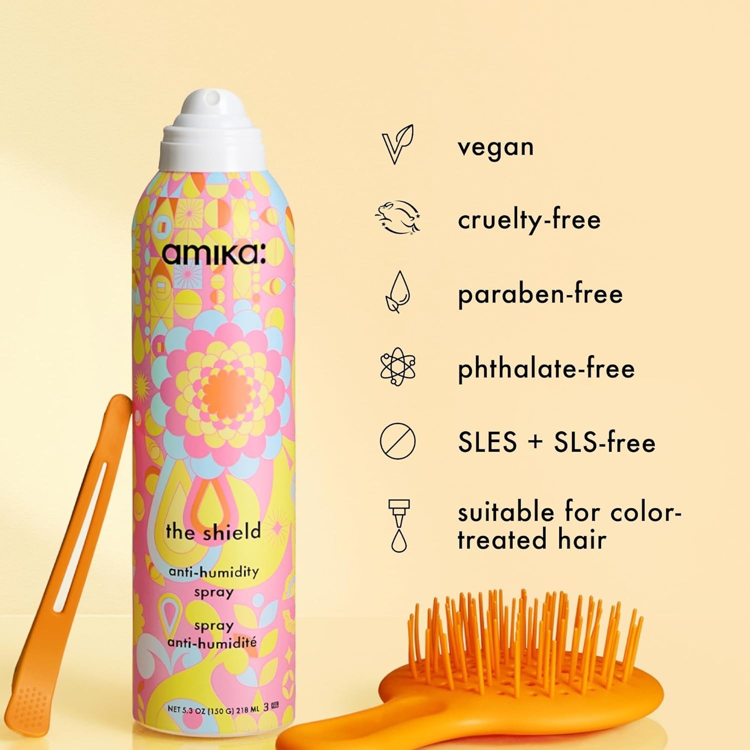 Amika The Shield Anti Humidity Heat Protection Spray with UV for Frizz Free Hair