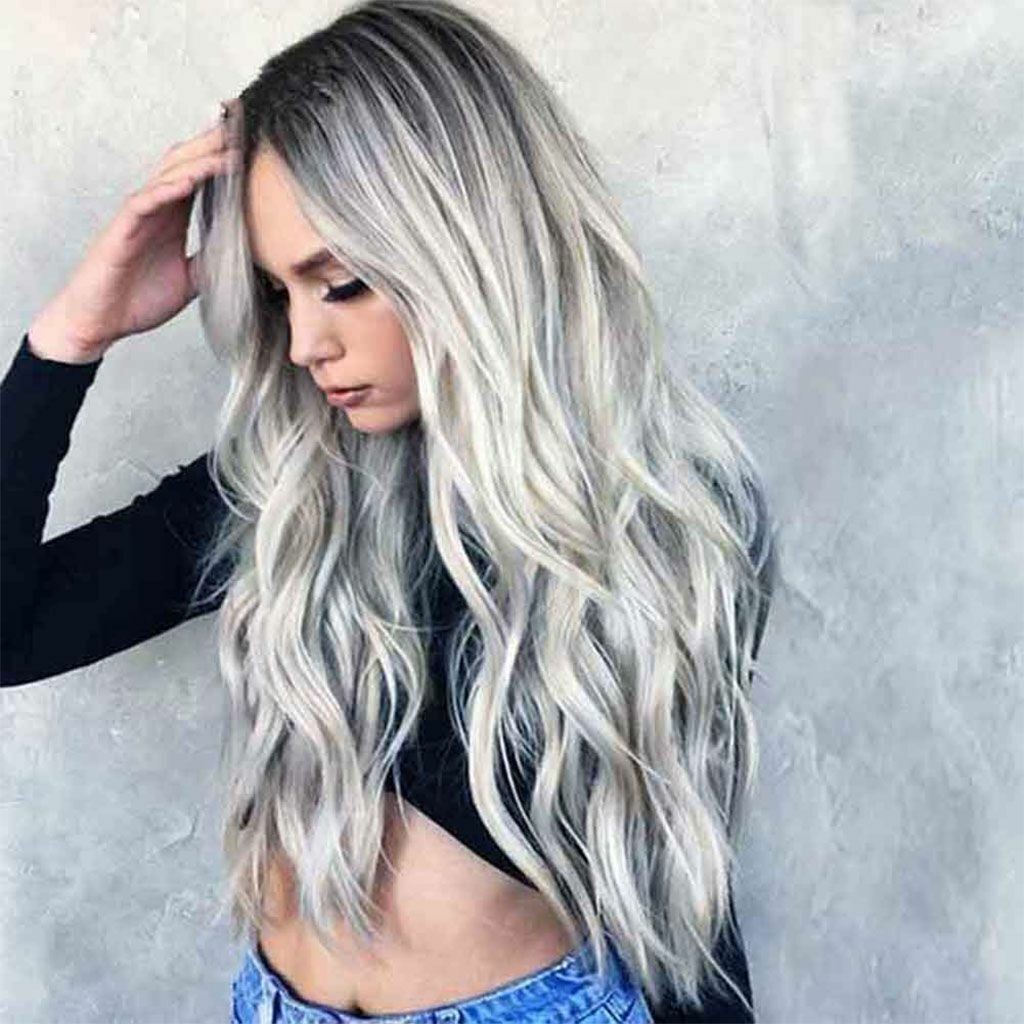 Women Gray White Ombre Long Wavy Curly Full Wigs Cosplay Party Synthetic Hair US