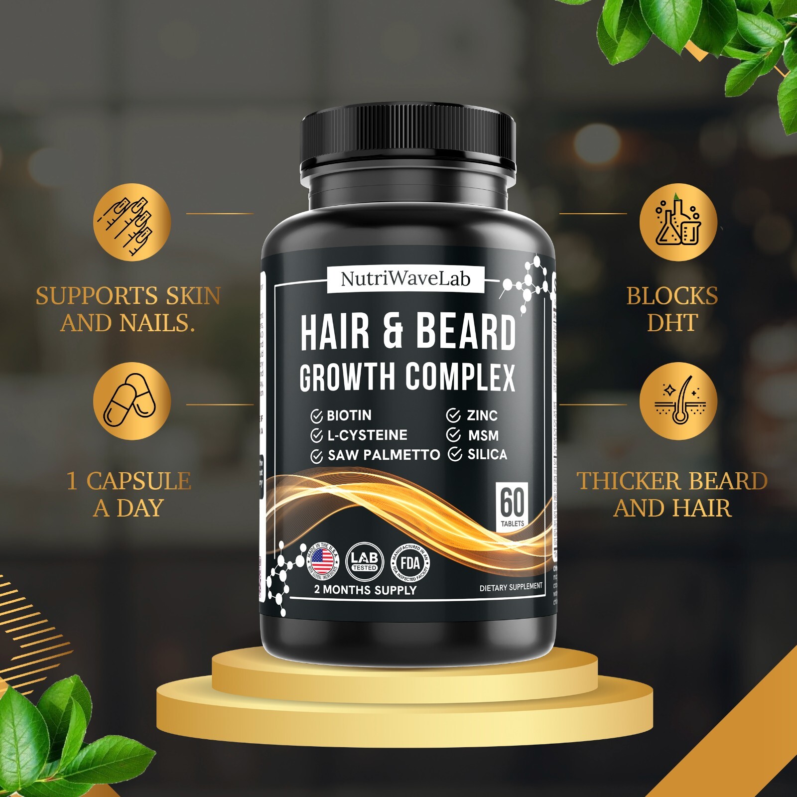 Hair Growth Vitamins For Men – Anti Hair Loss Pills. Regrow Hair & Beard.60days