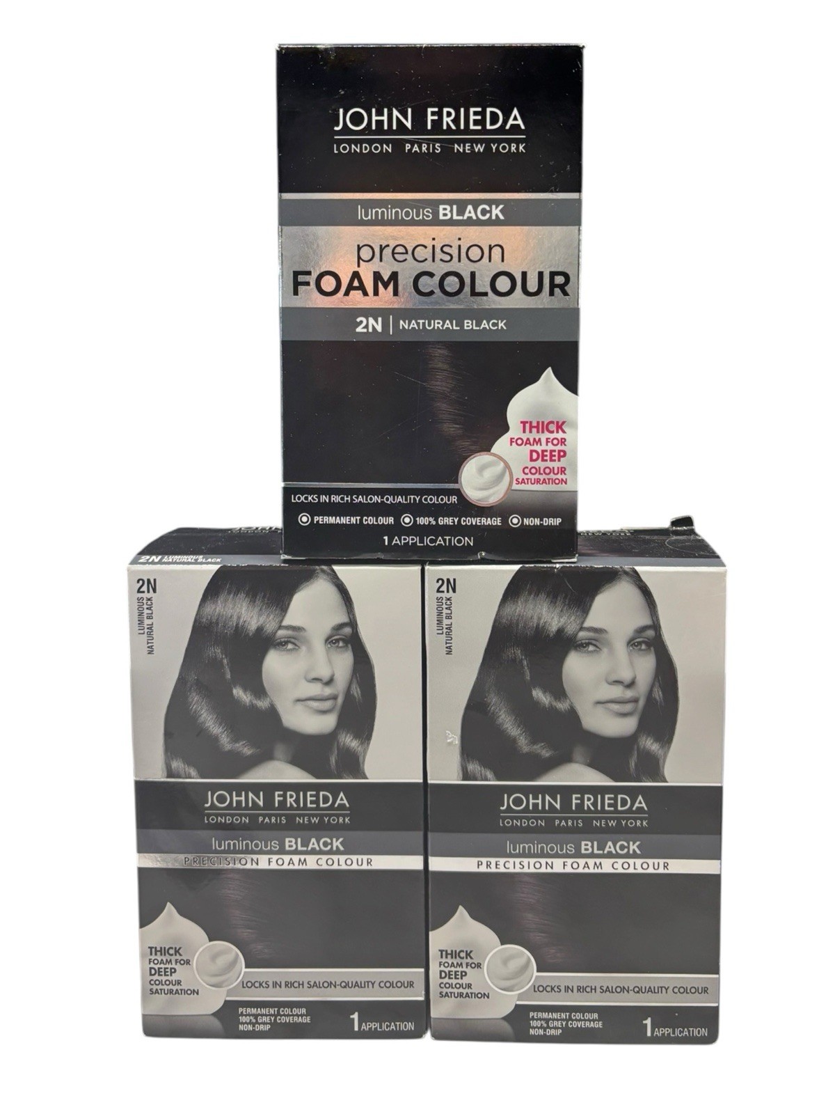 (3) John Frieda Luminous Black Precision Foam Hair Color 2N Natural Black NIB