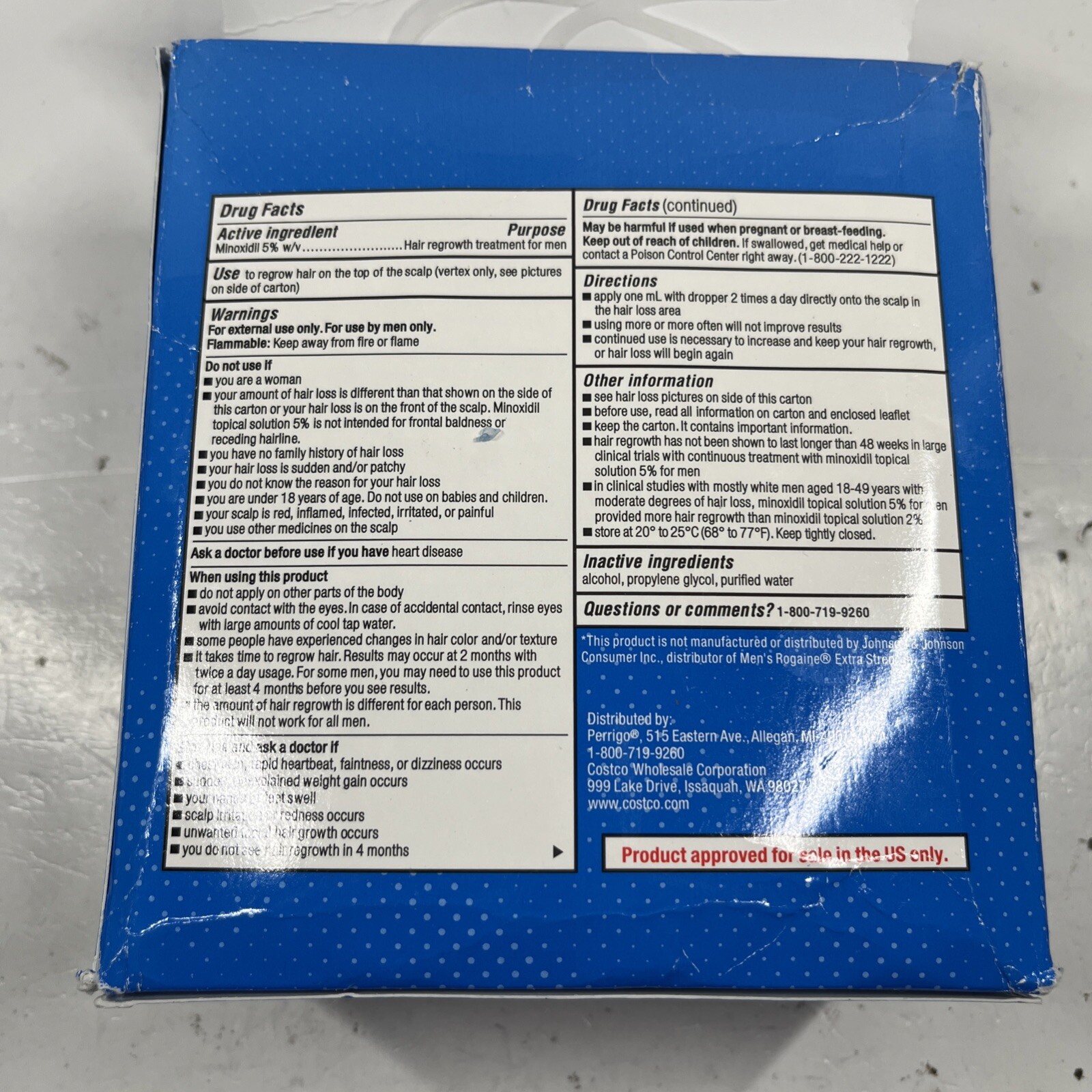 Kirkland Minoxidil 5% Extra Strength Men Hair Regrowth Solution 6 Month 02/2026