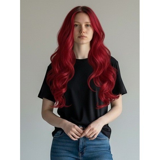 Unbranded Lace Front Wig Women OS Burgundy Red Long Wavy Dark Roots Cosplay