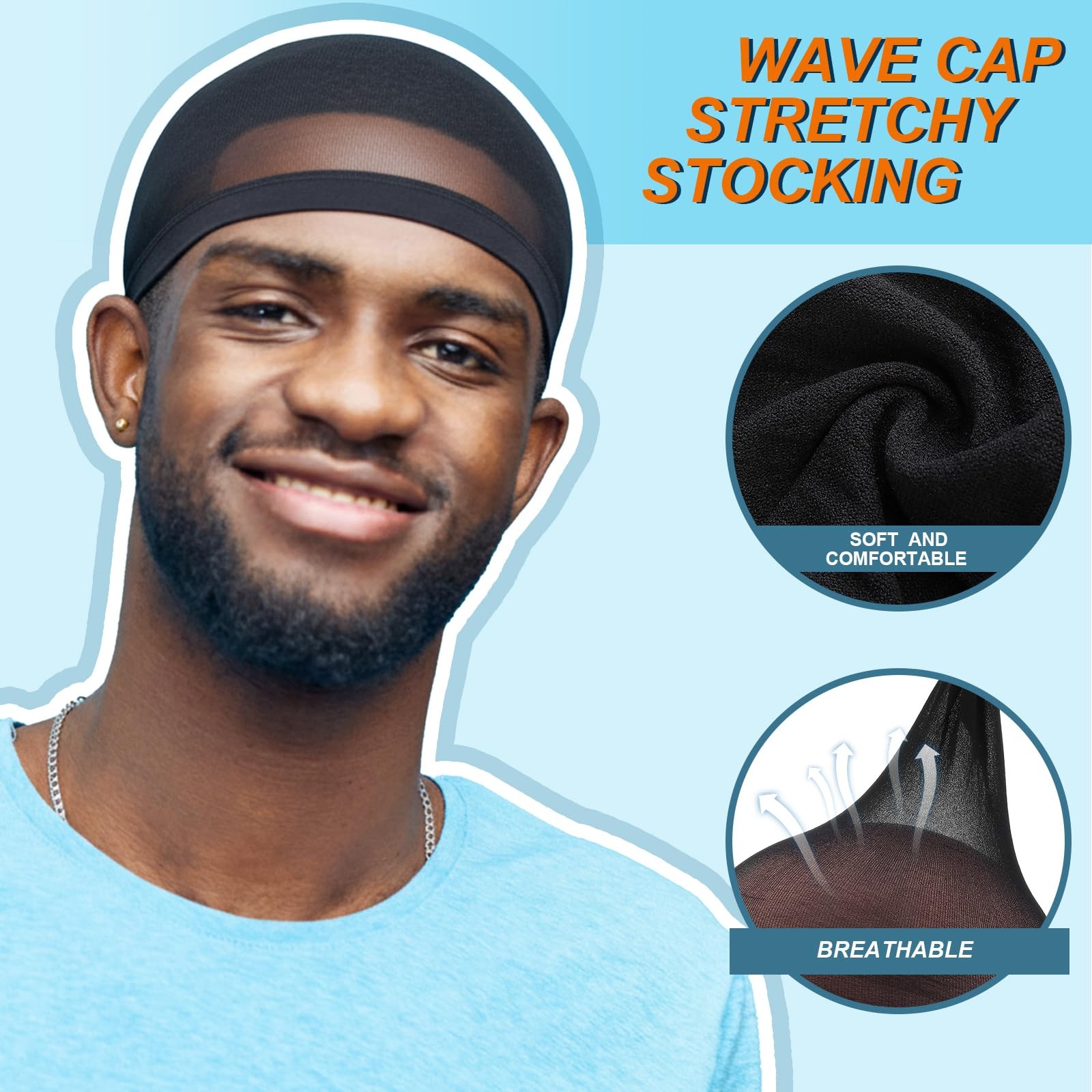 Ramede 6 Pcs 20 Stocking Lightweight Beanie Men Wave Caps, Adult, Black