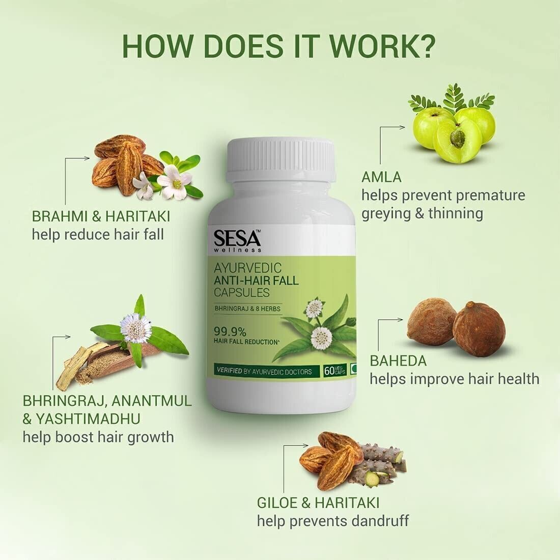 Anti-Hair Fall (60 Capsules) Control in 15 DAYS Best Less Hair Fall Herb Pills