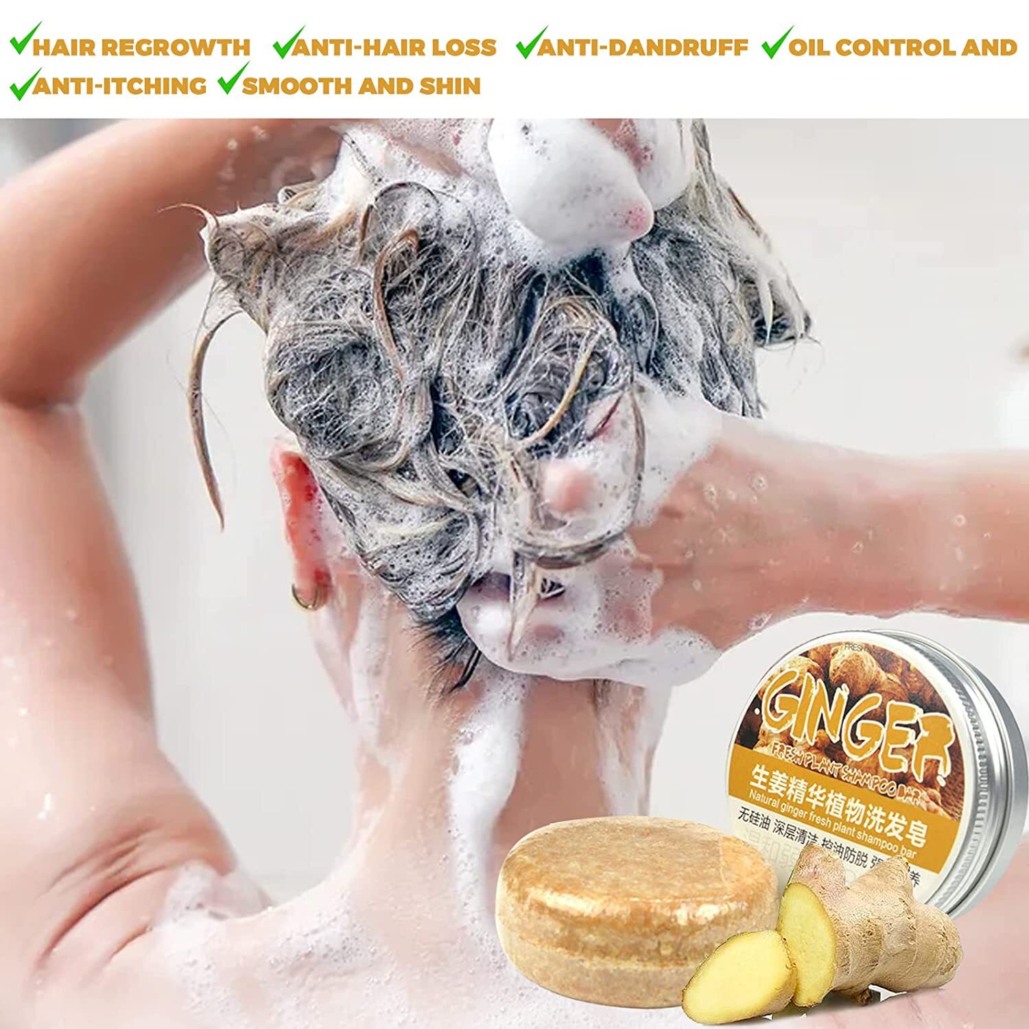 Organic Ginger Hair Regrowth Shampoo Bar Anti Hair Loss Ginger Shampoo Soap USA