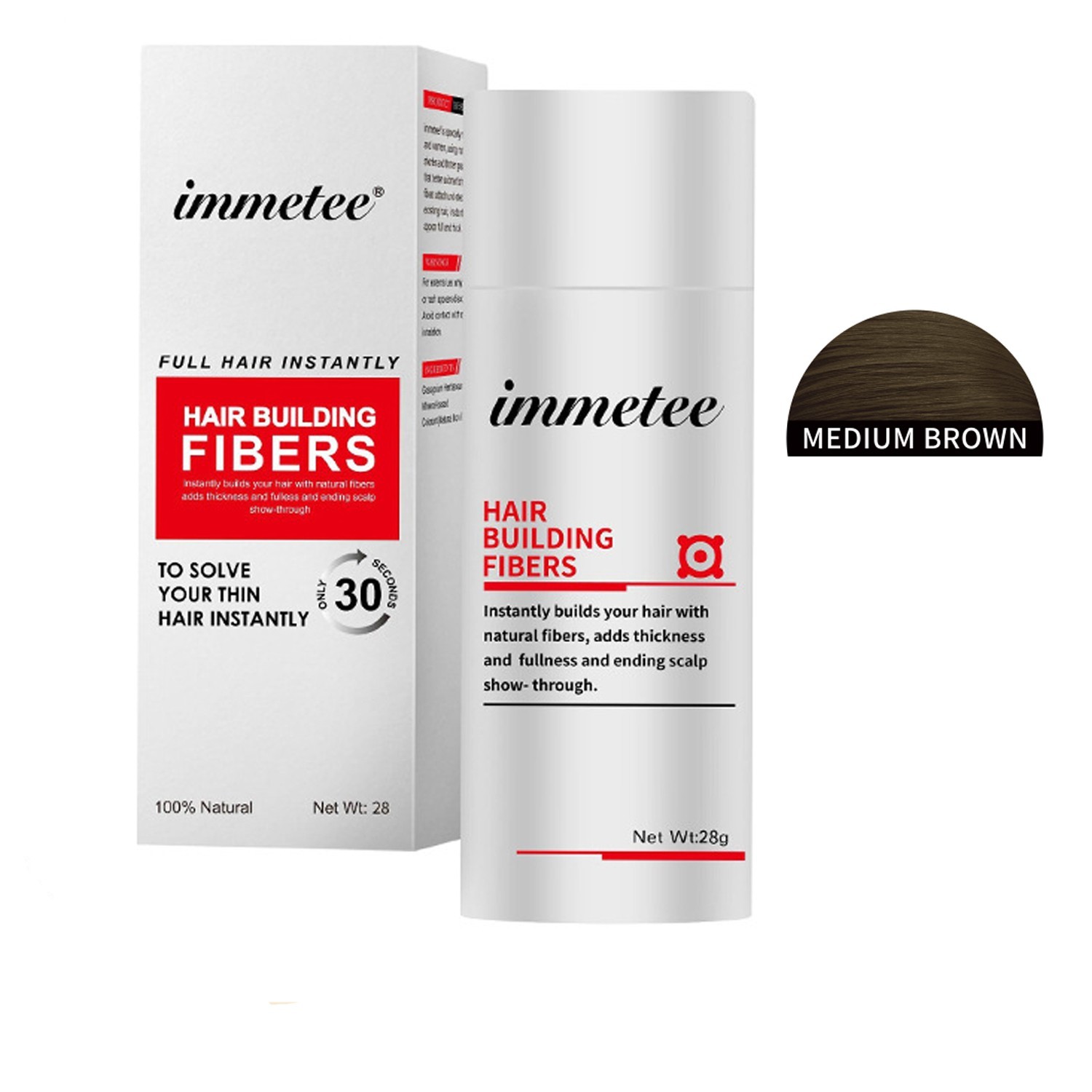 immetee Hair Building Fibers Powder Hair Fibres 1 Bottle Medium Brown 28g