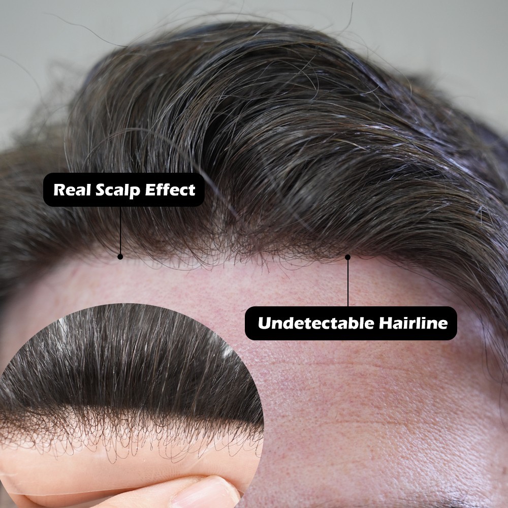 US Seller | Ultra Thin Skin Mens Hair System Real Human Hair Piece PU Toupee