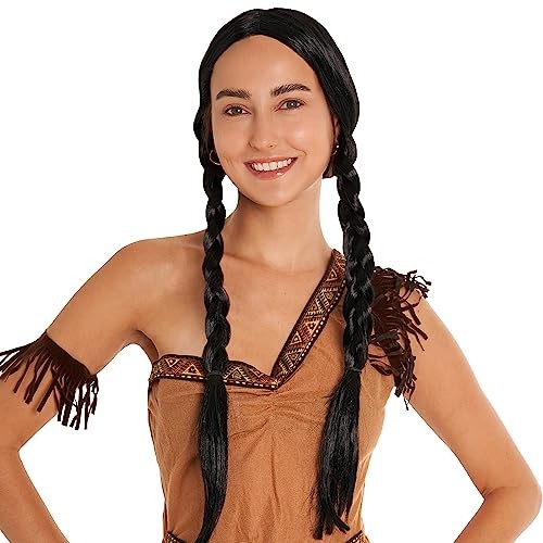 Happy Hippo Black Braided Costume Wig – Wednesday/Pocahontas, Adult