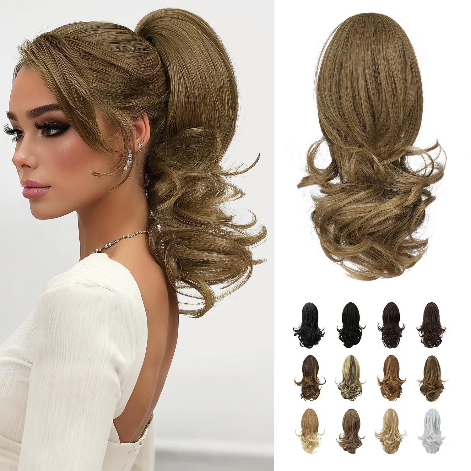 13″ Ponytail Extension Long Curly Ponytail Clip in Claw Hair Extension Natural
