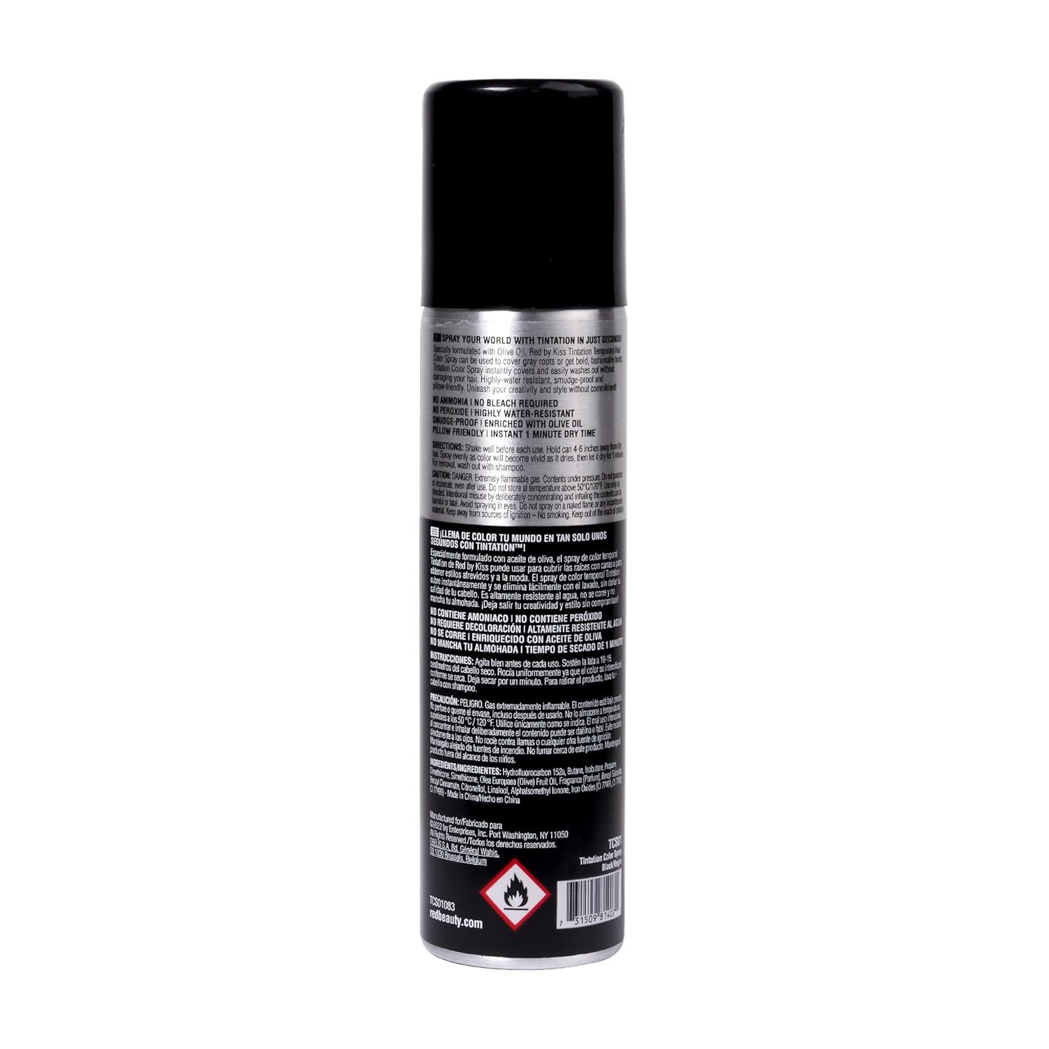 Kiss Tintation Temporary Hair Color Spray, Instant Gray Root Touch Up – Black