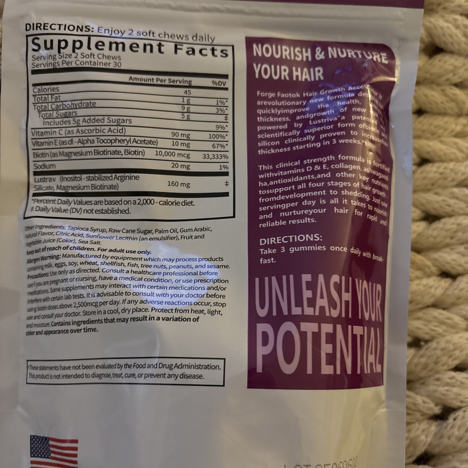 Force Hair Growth Accelerator Soft Chews Exp. 11/27