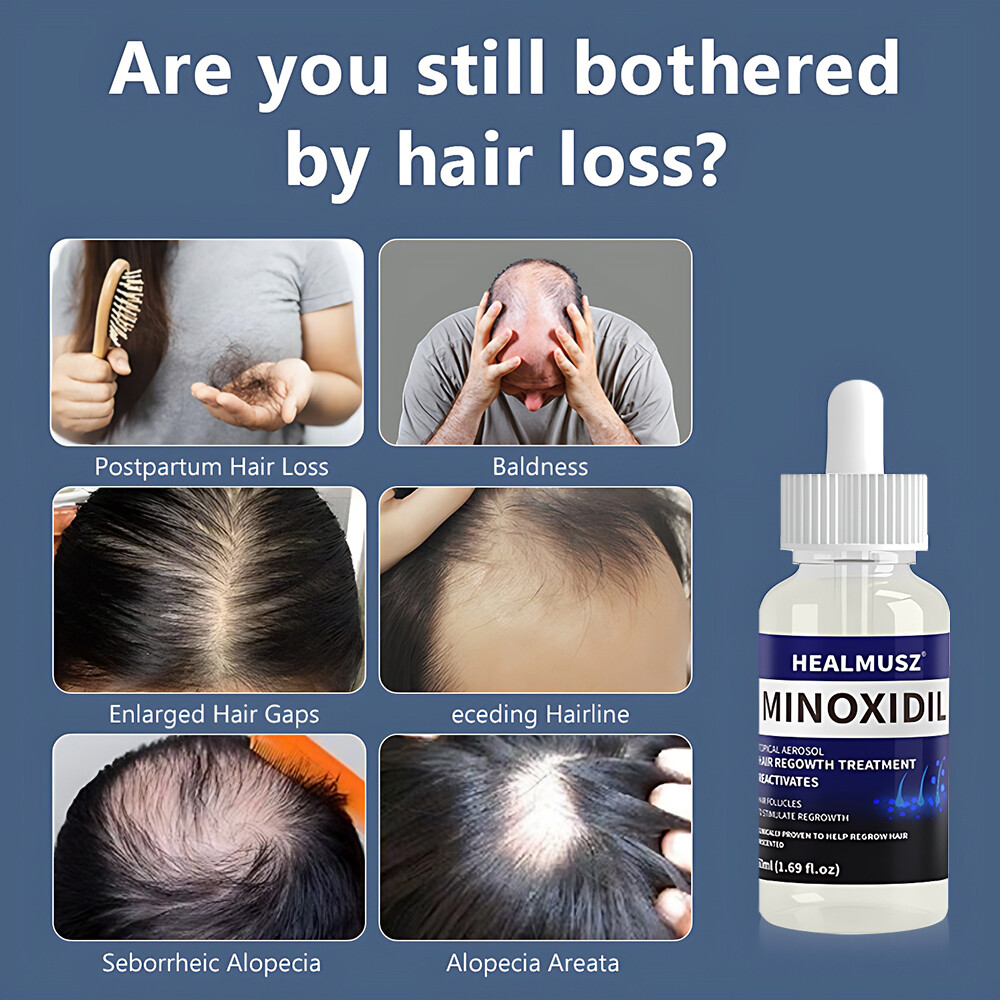 HEALMUSZ Minoxidil 5% Topical Solution Hair Regrowth, Reactivates Hair Follicles