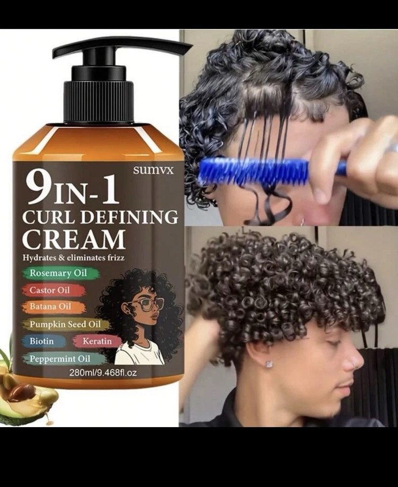 Sumvx 9-in-1 Curl Defining Cream Moisturizing Adult Unisex Styling Cream 9.5 0z