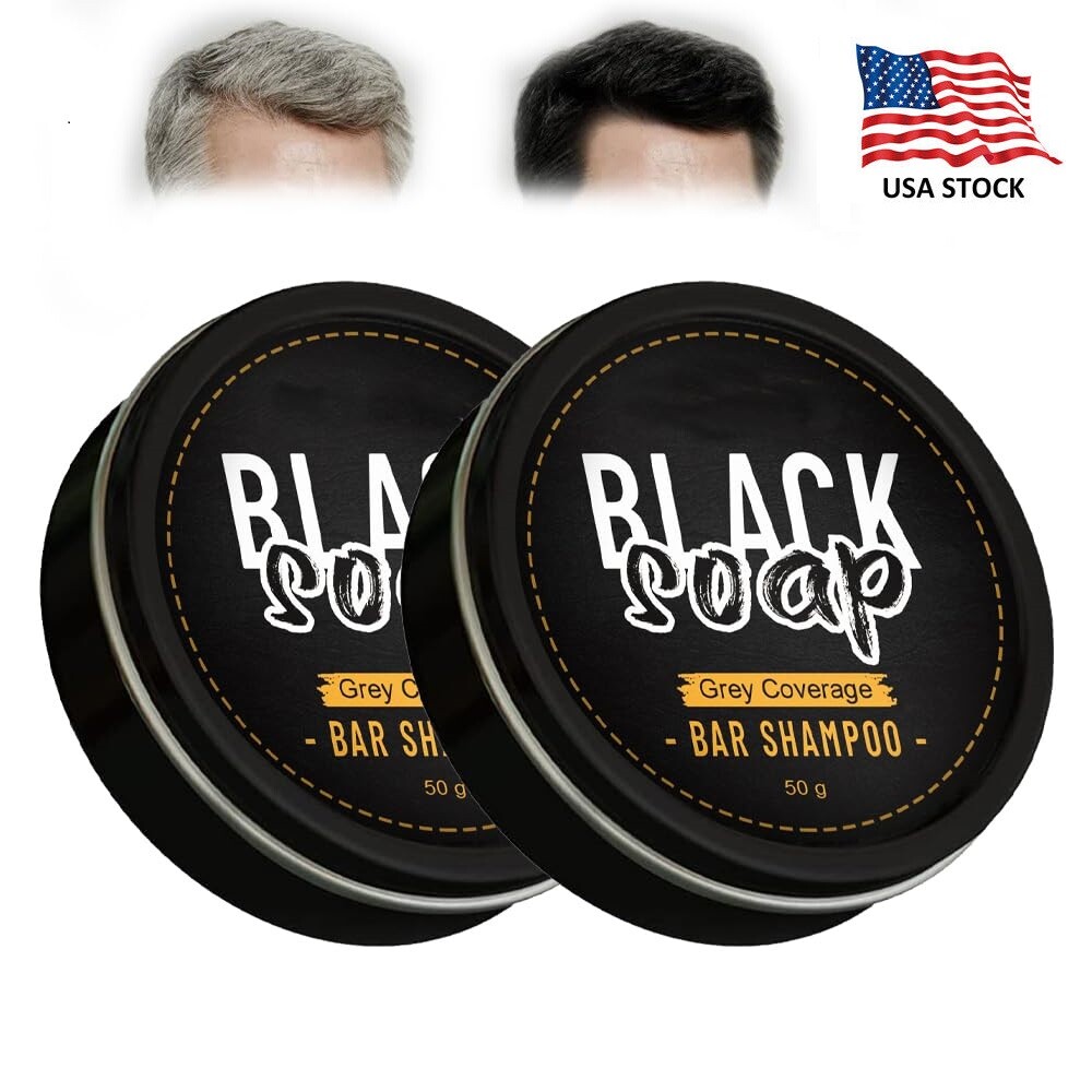 2× Men’s Grey Coverage Bar Shampoo Hair Darkening Black Soap for Grey Hair Cover