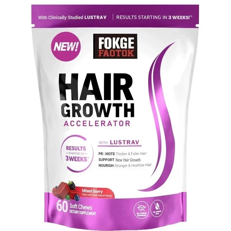 Hair Growth Soft Chews Thicker Stronger Hair 60 Mixed Berry Reduce Wrinkles