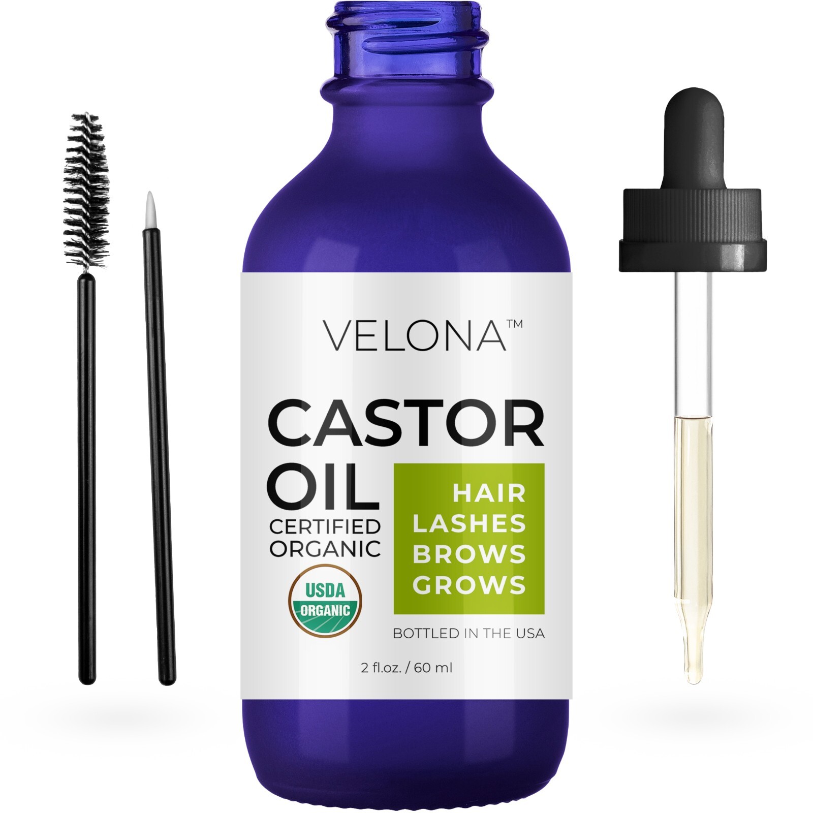 Velona USDA Certified Organic Castor Oil – 2 oz Eyelashes Eyebrows Cold Pressed