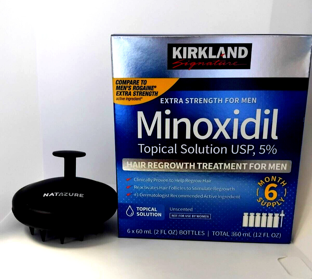 KIRKLAND Minoxidil 5% Extra Strength Solution 6 Month + Silicon Scalp Massager