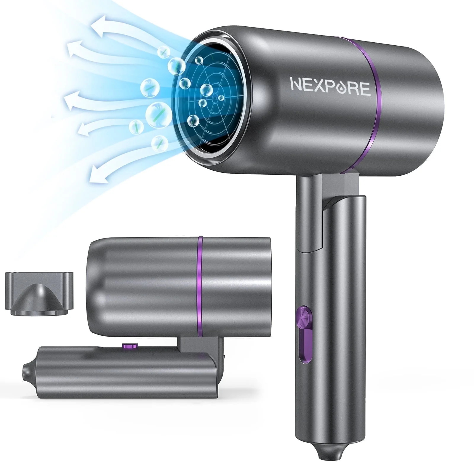 1300W Ionic Hair Dryer, Light Quiet, for All Hair Types Salon Travel with Nozzle