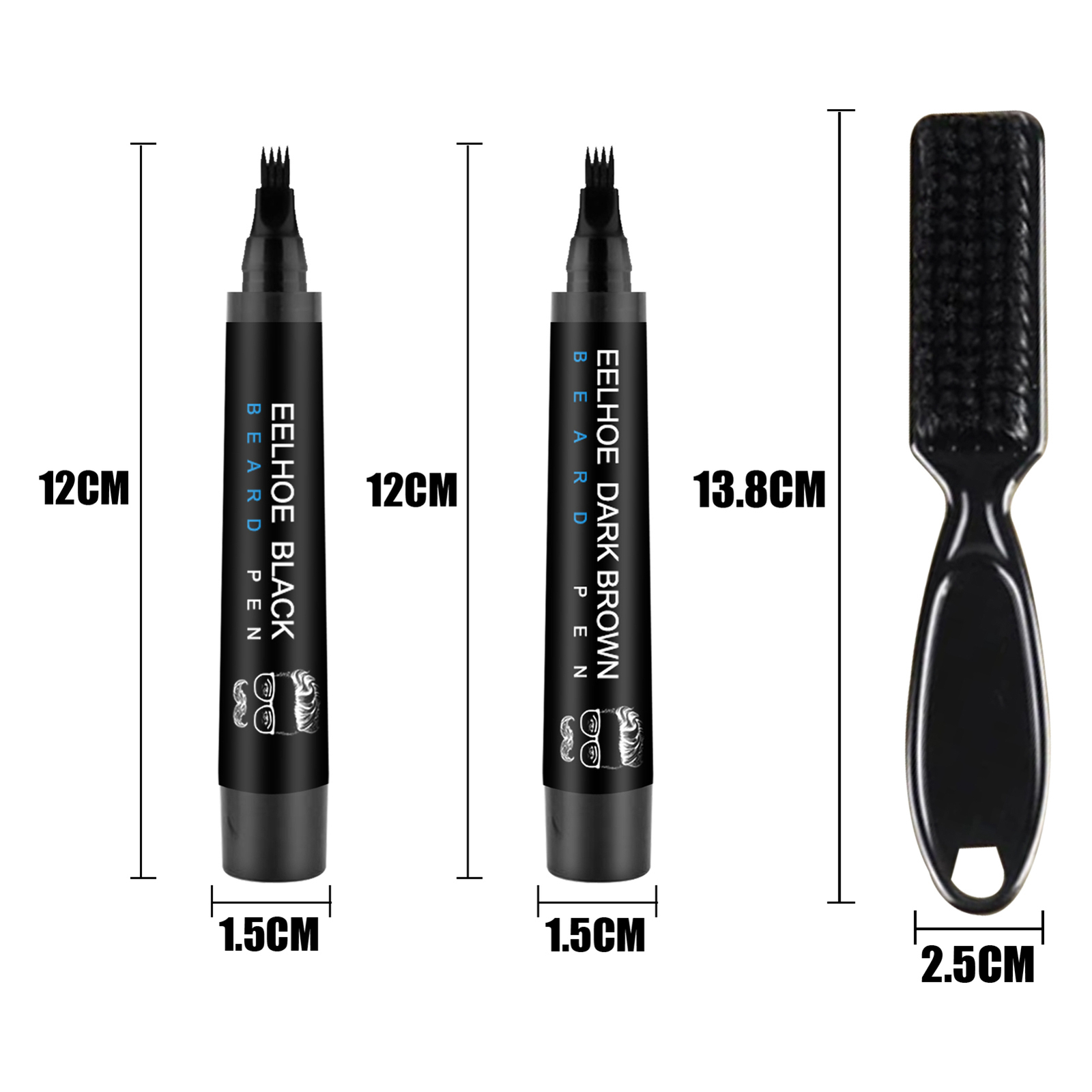 2 × Men Beard Filling Pen Hair Grower Filler Moustache Eyebrow Brush Tool Kit US