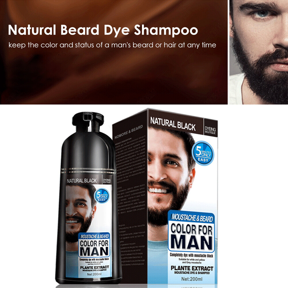Men Black Beard Hair Dye Color Shampoo Permanent Darkening Cover Gray White Hair