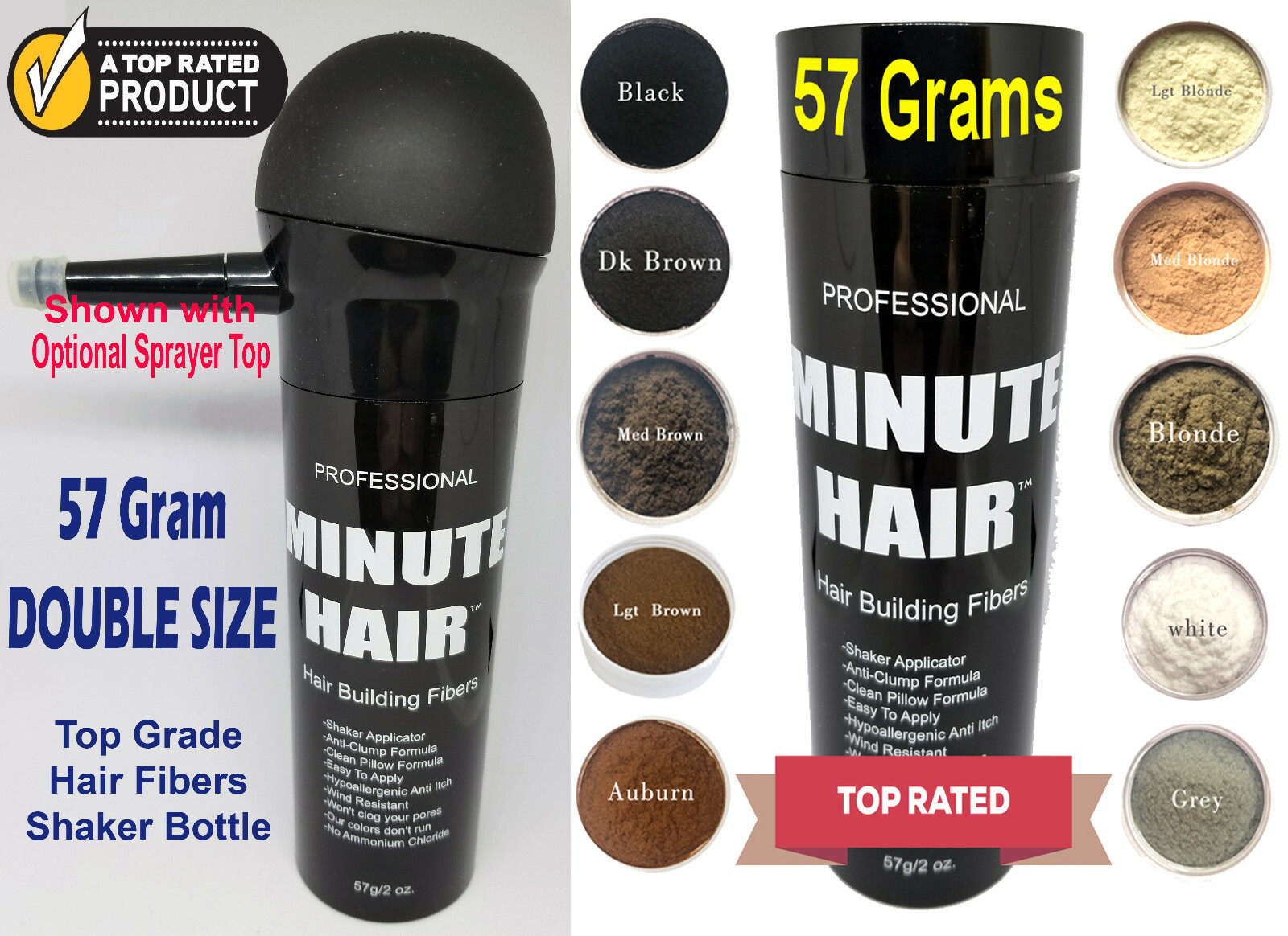 Minute Hair Building Fibers 57 GRAM FULL BOTTLE Hair Loss Cover Up Concealer