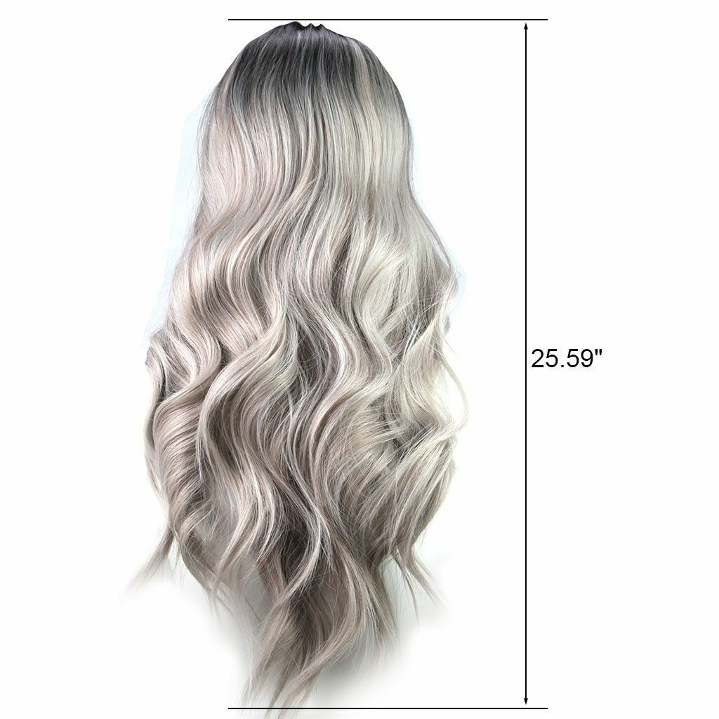 Women Gray White Ombre Long Wavy Curly Full Wigs Cosplay Party Synthetic Hair US