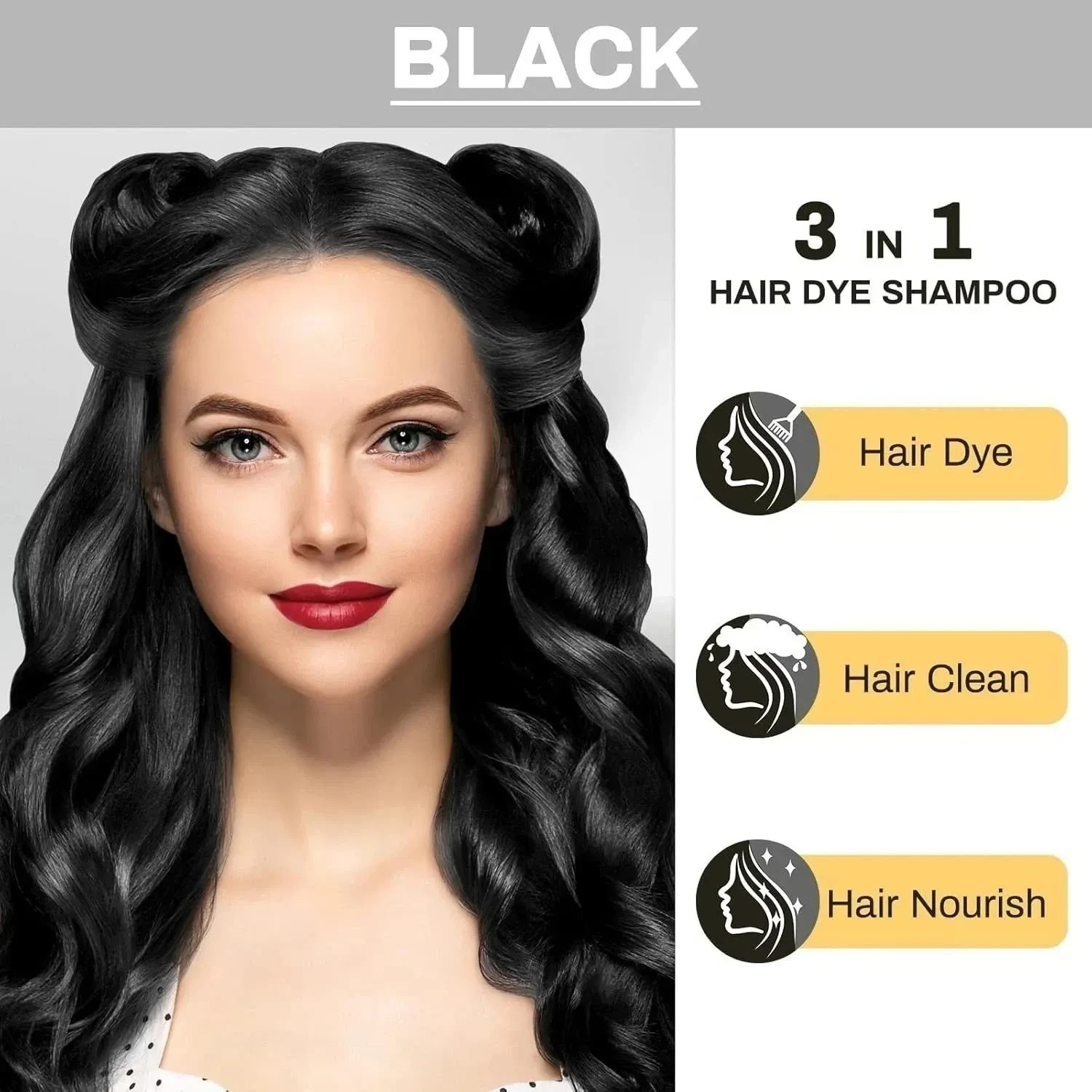 Black Hair Dye Shampoo 3 in 1 Instant Color Herbal Ingredients for Men/Women US
