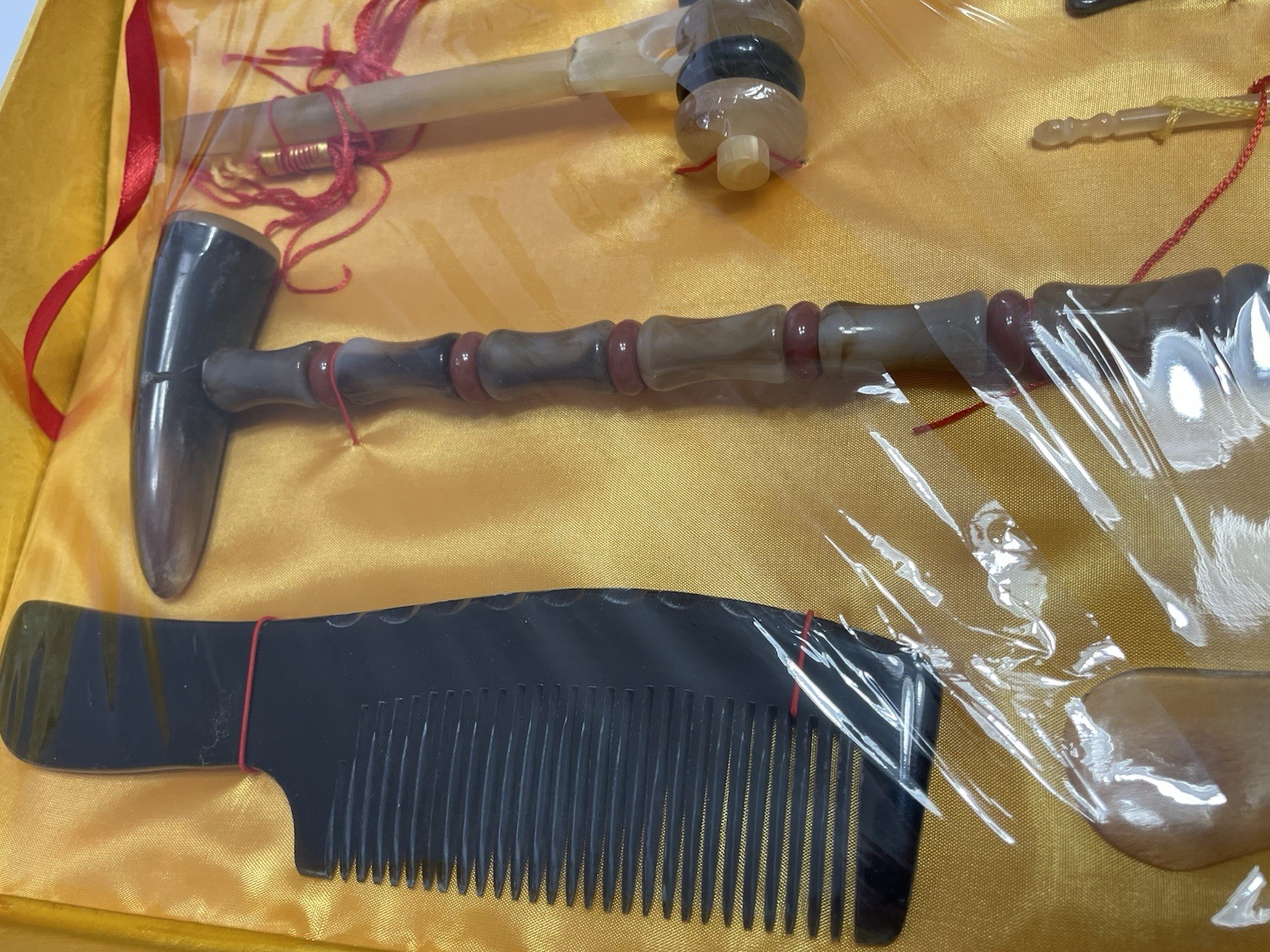 NEW Vtg Traditional Chinese Health Massage Grooming Set 1980s Buffalo Horn Combs