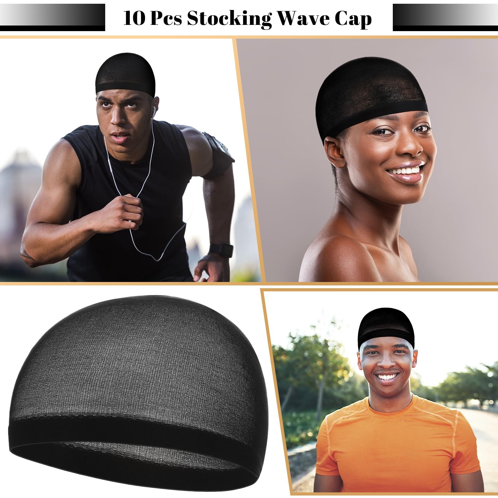 10 Pcs Stocking Wave Cap for Men Adult Stretchy Nylon Skull Wave Lightweight Bea