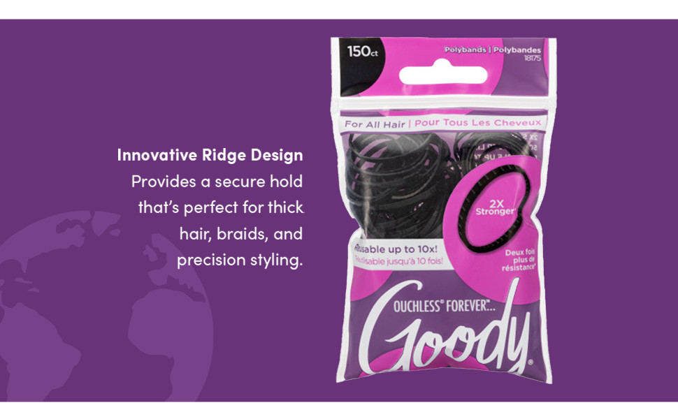 Goody Ouchless Womens Polyband Elastic Hair Tie, 150 Count, Black, Fine Hair
