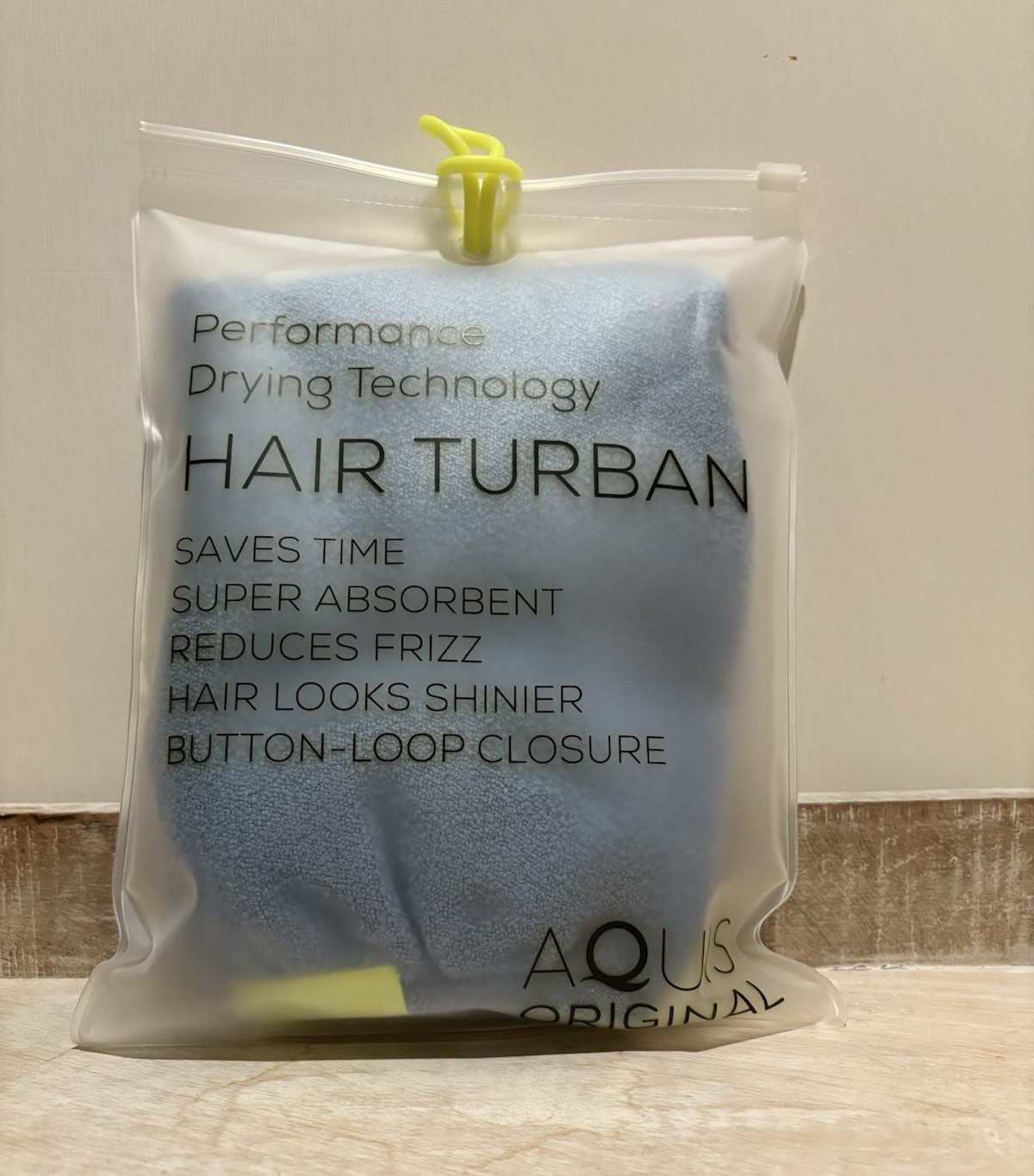 Aquis Quick Dry Super Absorbent Hair Towel Turban w/ Button-Loop, Blue 27 in