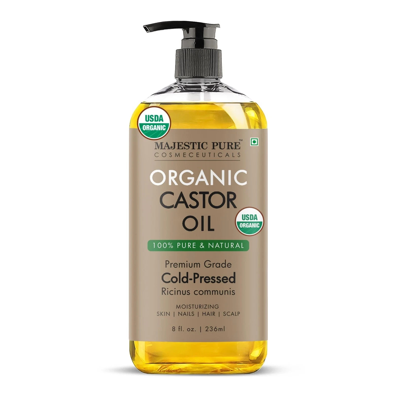 Majestic Pure USDA Organic Castor Oil 8 Fl Oz – 100% Pure and Natural- Cold Pres