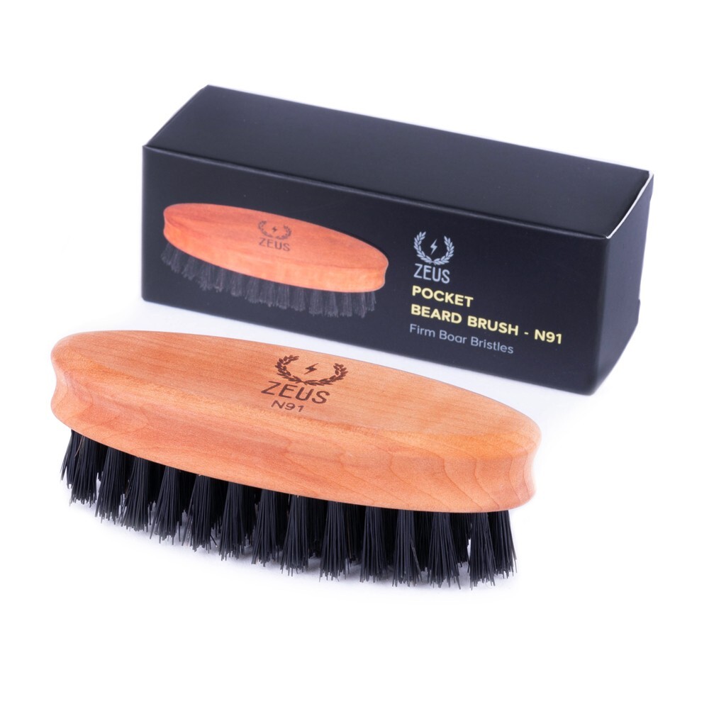 Pocket Pear Wood Beard Brush 100% Firm Boar Bristle Made in Germany