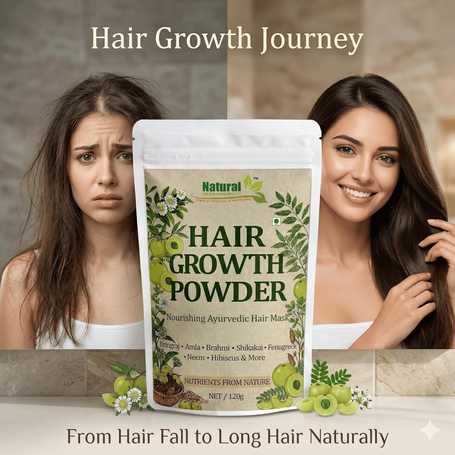 Natural Ayurvedic Hair Growth Powder 120g Herbal Hair Mask for All Hair Types