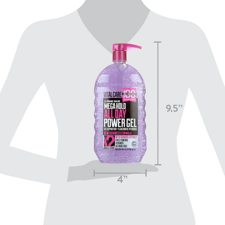 Vitalcare Mega Hold All Day Power Hair Gel 40 oz Alcohol Free Frizz Control