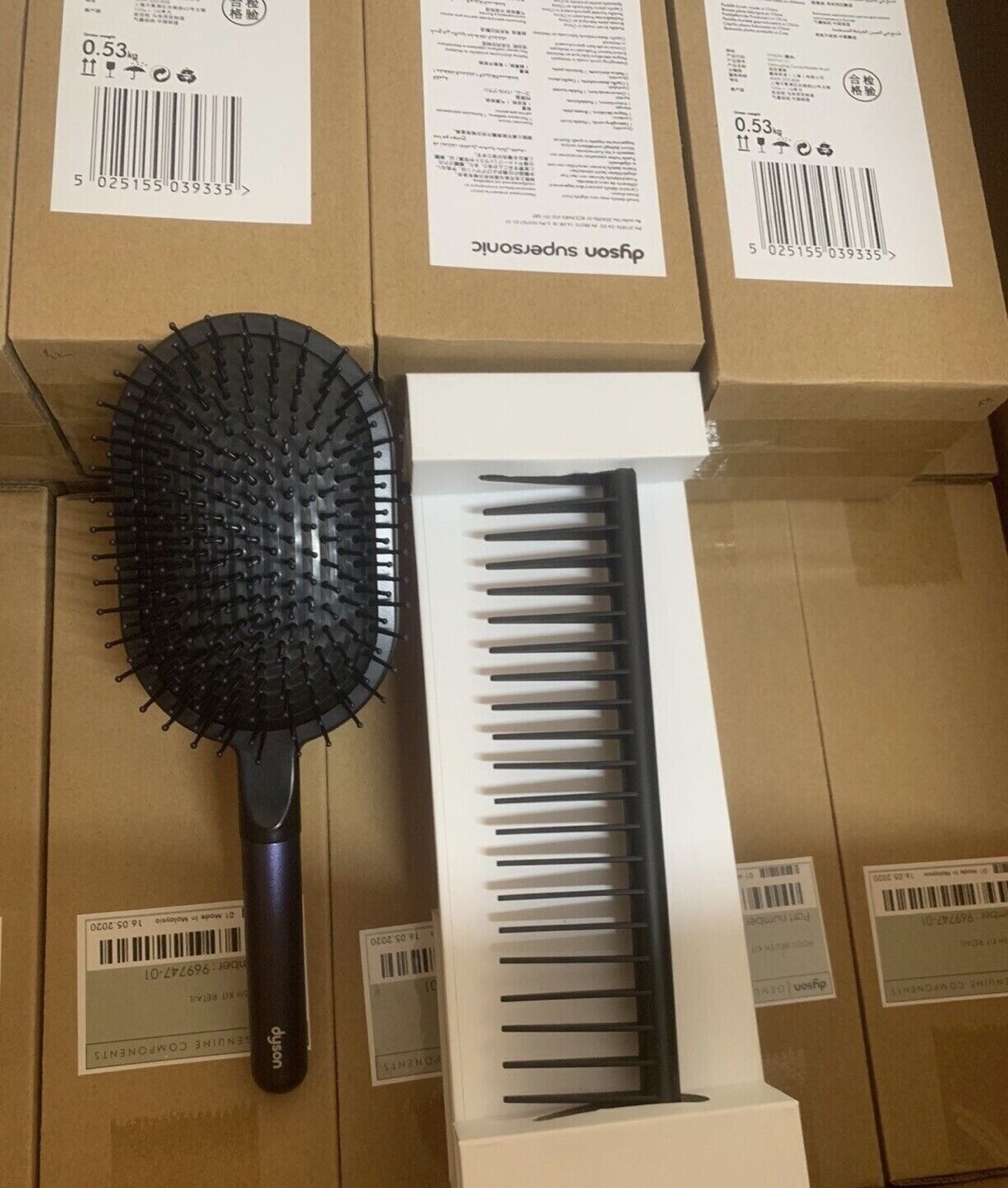Dyson-designed Detangling Comb & Paddle Brush Set, Prussian Blue/Rich Copper NEW