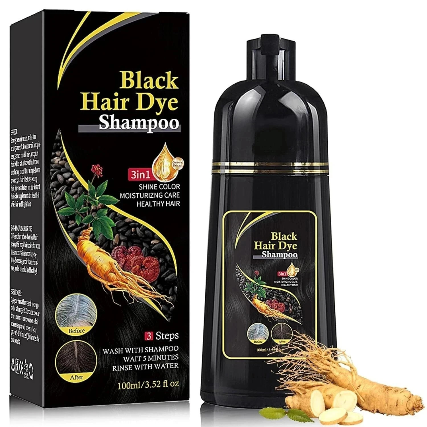 Instant Black Hair Dye Shampoo for Women & Men,3 in 1 Magic Hair Color Shampoo