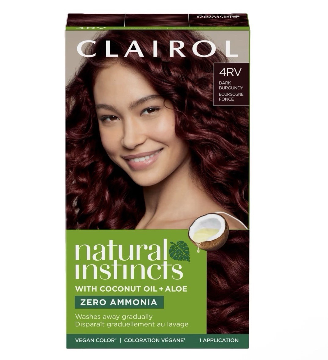 Clairol Natural Instincts Hair Dye 4RV Dark Burgundy, Ammonia-Free Vegan, 60 mL