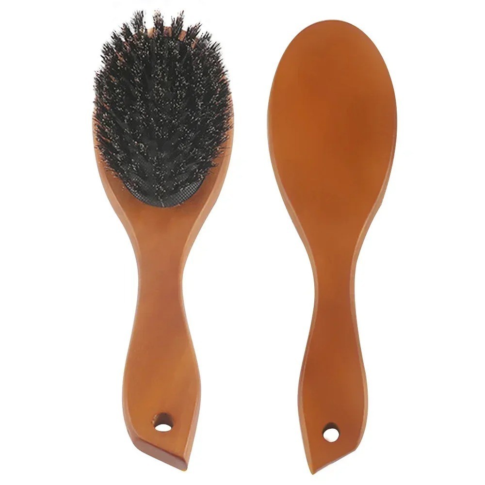 Natural Boar Bristle Hair Brush Paddle Anti Static Scalp Massage Detangler