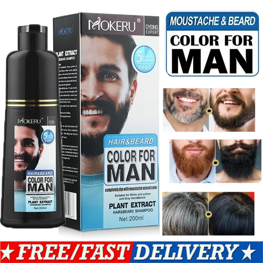 Men Black Beard Hair Dye Color Shampoo Permanent Darkening Cover Gray White Hair