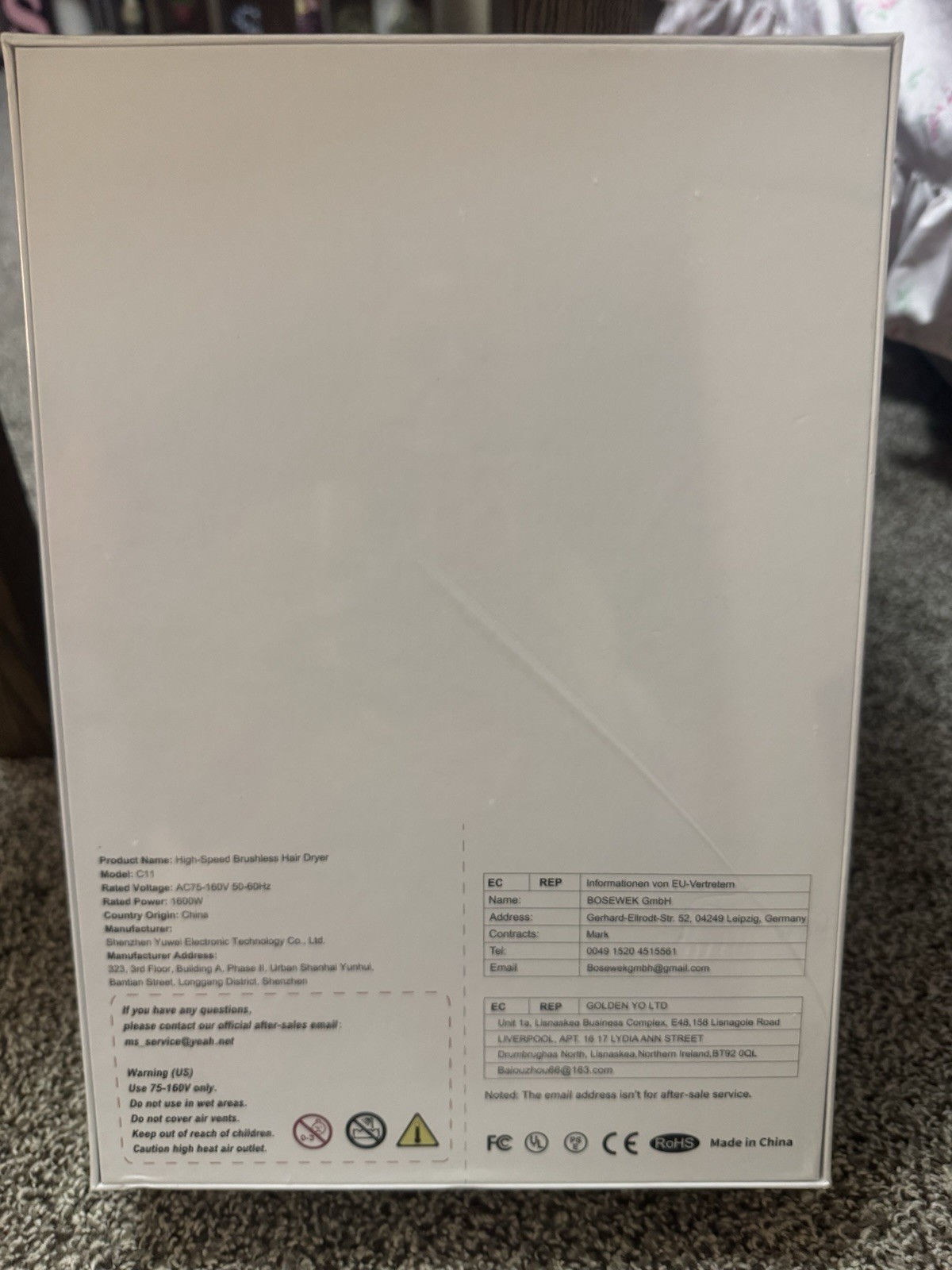 1600 wattsBrand new, factory sealed High-Speed Brushless Hair Dryer (Model C11).