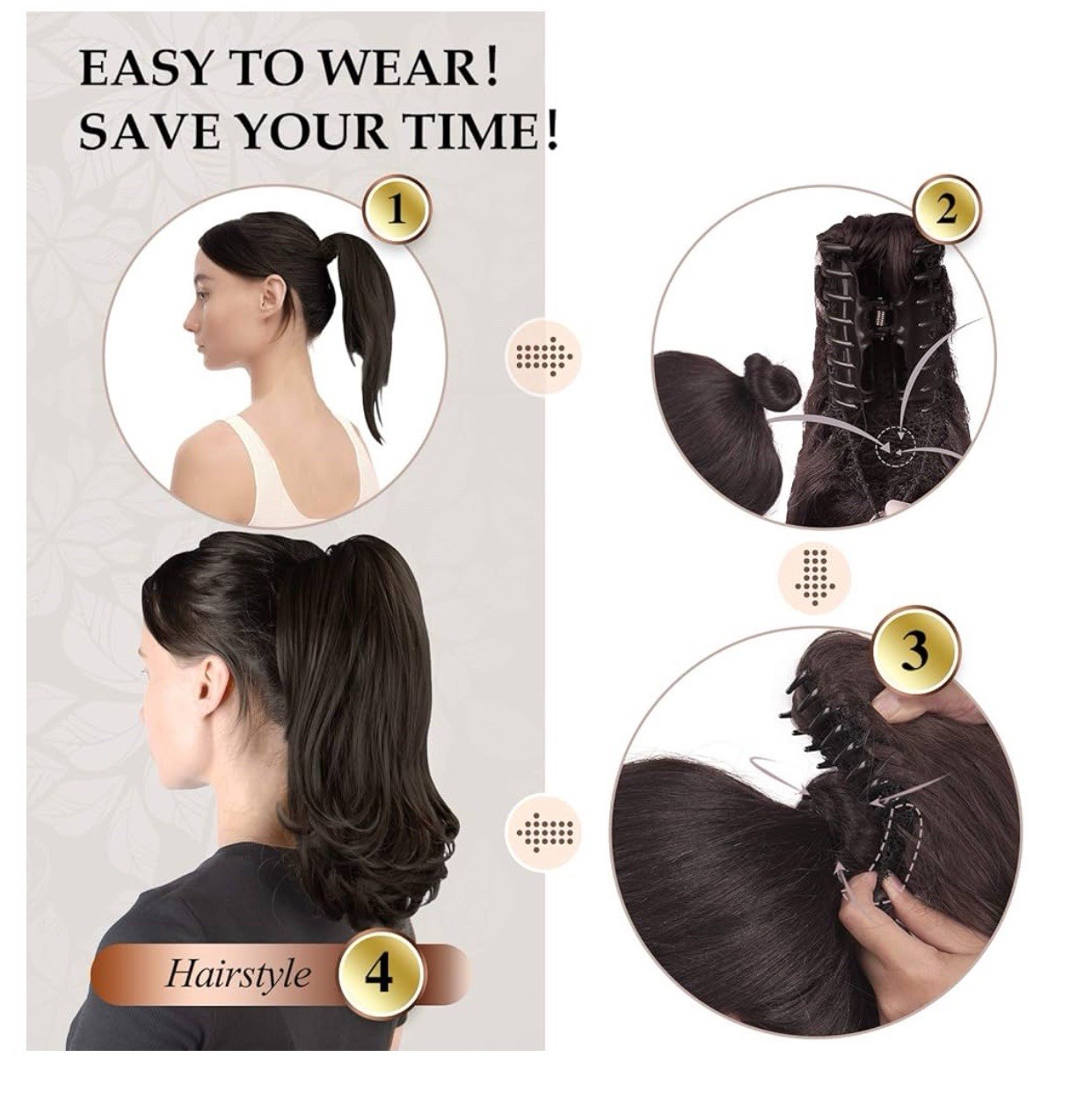 Sofeiyan 13″ Ponytail Extension Long Curly Clip-In Claw.Black Hair Extension.