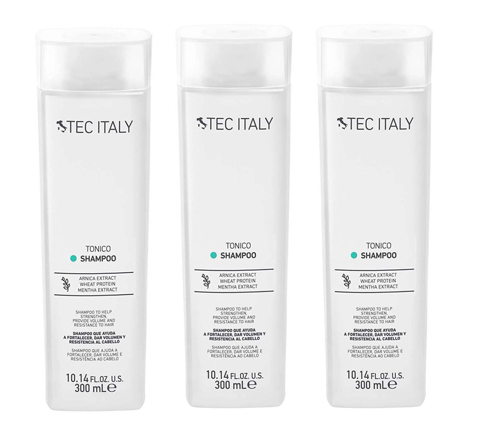 3 PK Tec Italy Shampoo Tonico, Hair Fortifyer for Volume & Resistance 10.1 oz