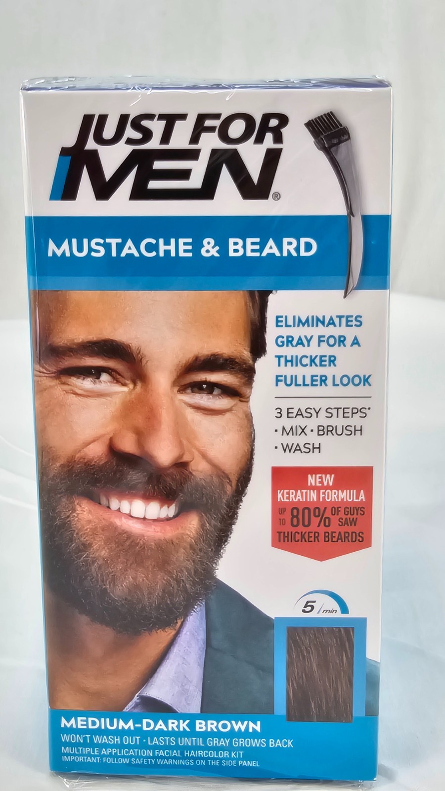 3 PACK – Just For Men M-40 – MUSTACHE and BEARD – MEDIUM-DARK BROWN with Keratin