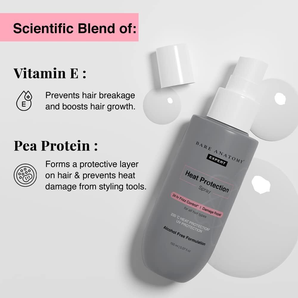 Bare Anatomy Heat Protection Spray Serum | Controls Frizz 24 Hrs | Paraben Free