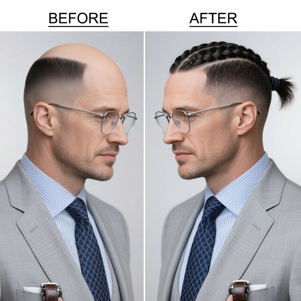 Cornrow Braids Toupee for Men Hairpiece Box Braided Mens Hair Unit Male Braiding