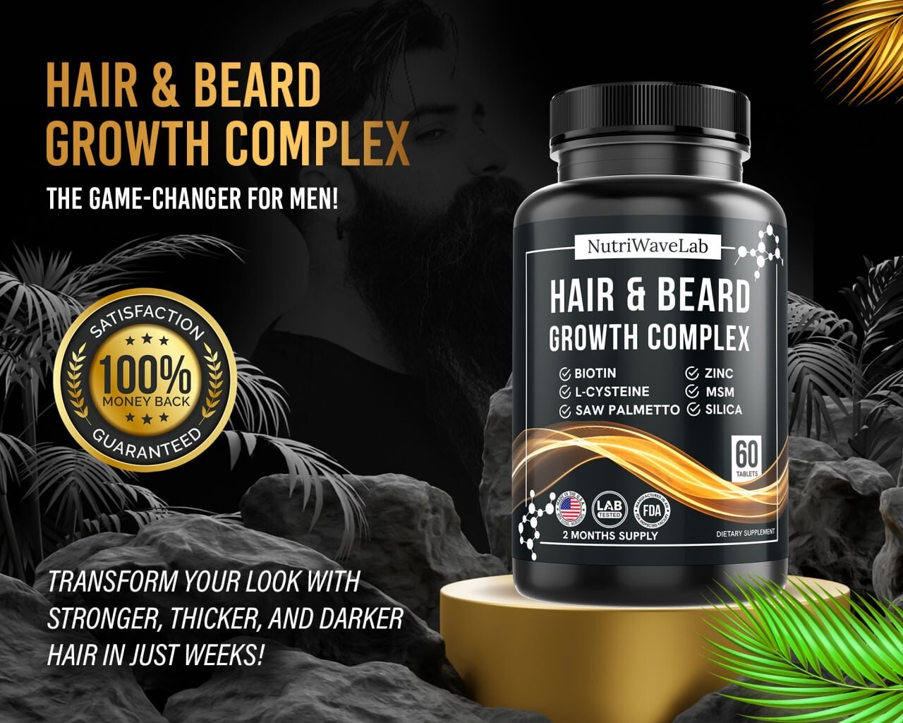 Hair Growth Vitamins For Men – Anti Hair Loss Pills. Regrow Hair & Beard.60days