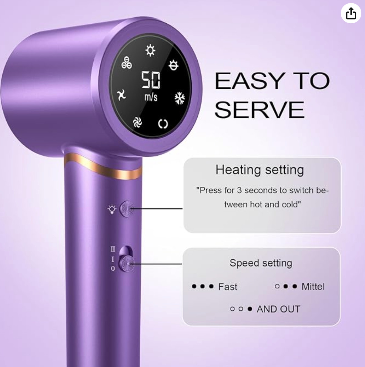 Hair Dryer Negative Ionic Blow Dryer for Fast Drying, Low Noise