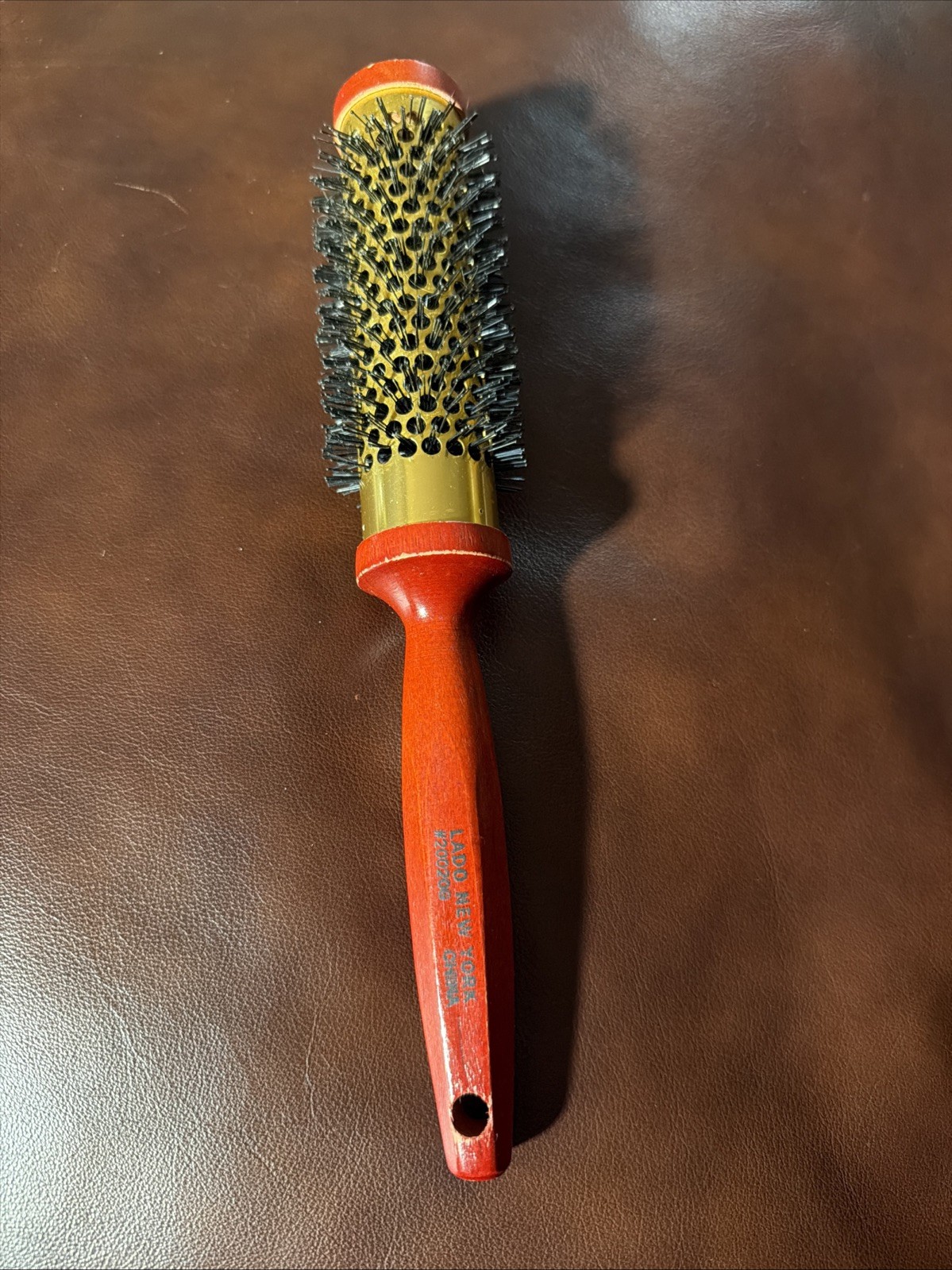Vintage LADO New York No.20020G China Round Red & Brass Round Hair Brush (Used)